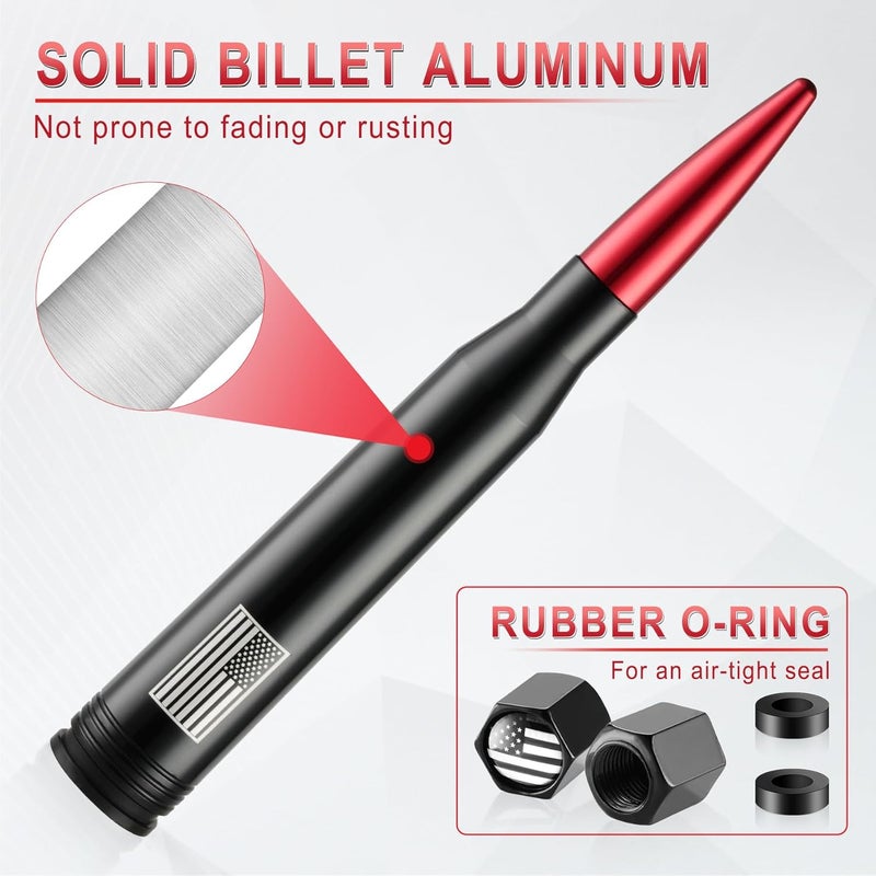 BJSIA American Flag Car Antenna for Truck with Valve Stem Caps - Universal Compatible with Ford, Dodge, Chevrolet, GMC, Jeep, Toyota Truck Car Accessories, Heavy Duty Pickup Trucks Accessories - Red - Image 5